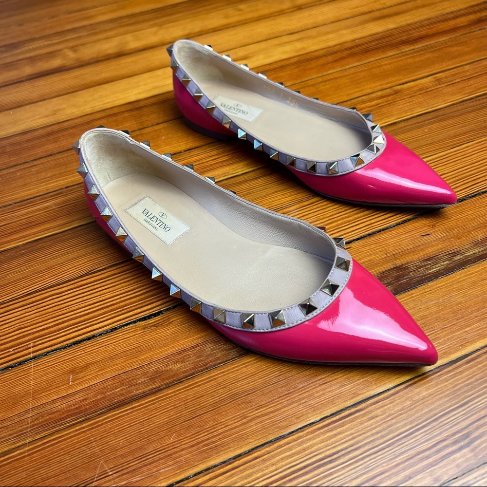 VALENTNO GARAVNI  Patent Leather Rock Stud Ballet Flats - Picture 14 of 17